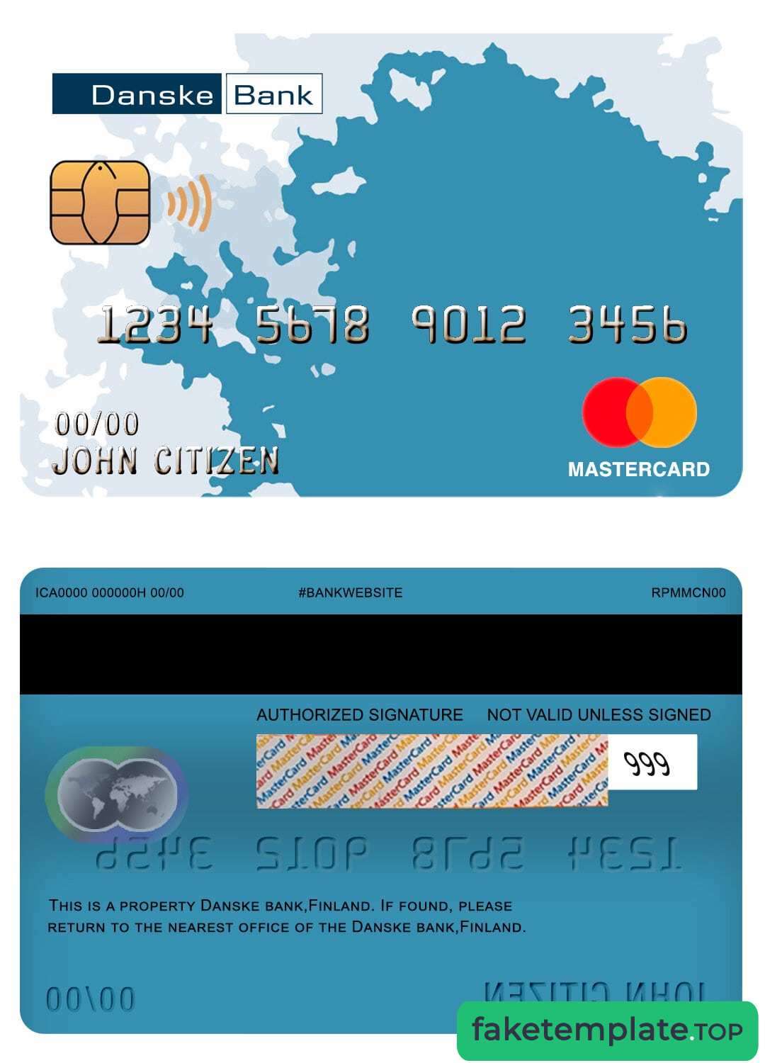 Feature of fake Finland Danske bank mastercard example